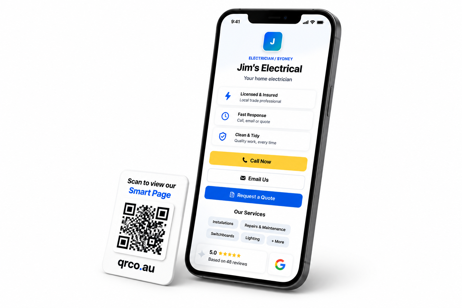 QRco Smart Pages preview for QR-powered business pages
